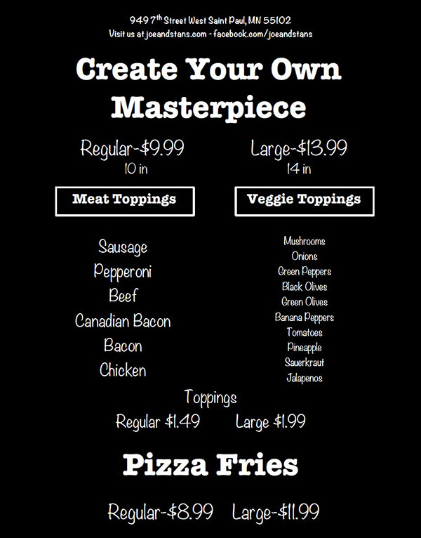 Pizza Menu